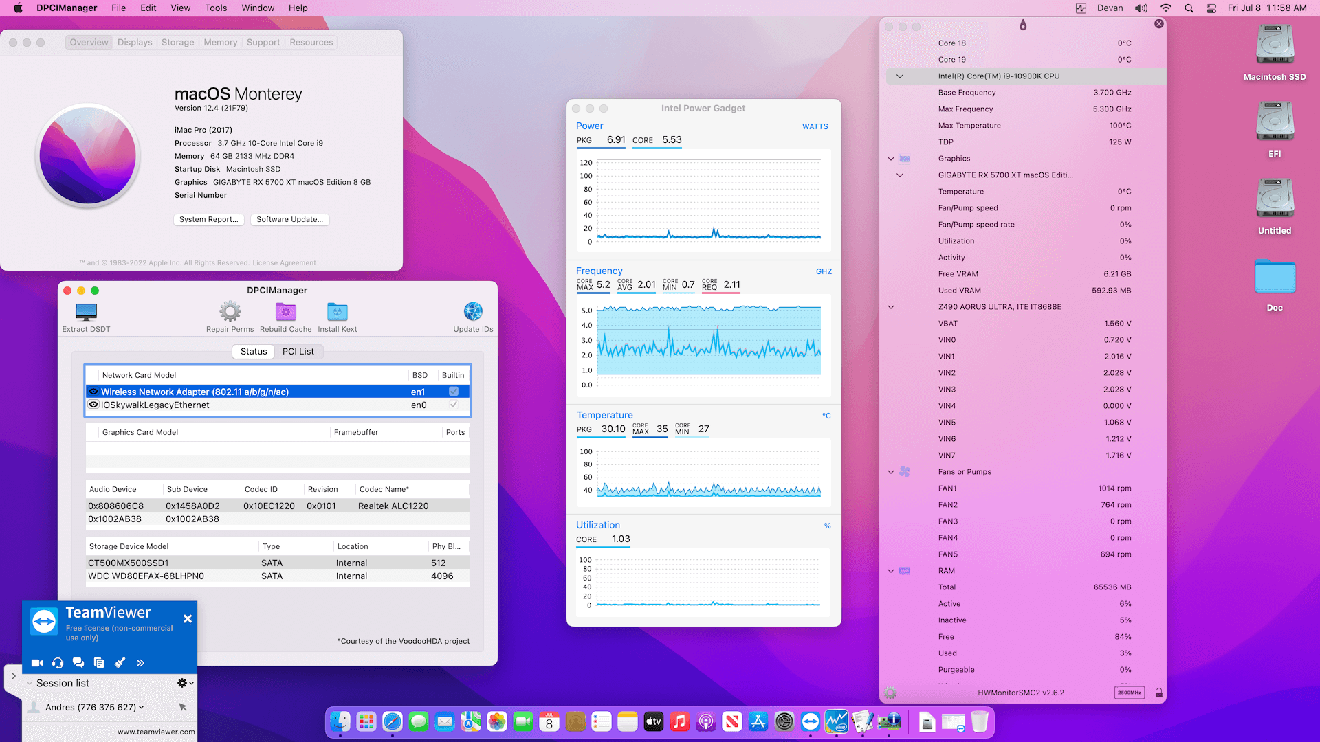 Success Hackintosh macOS Monterey 12.4 Build 21F79 in Gigabyte Z490 Aorus Ultra + Intel Core i9 10900K + Gigabyte RX 5700 XT